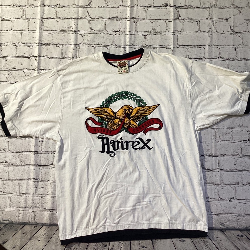 Avirex Classics Mens XXL White Eagle Graphic T-Shirt Vintage Streetwear Cotton